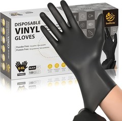 Black Vinyl Gloves, Food Grade Gloves Disposable Latex Free & Powder Free, 100ps