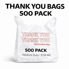 500 Bags 1/6 Large 21 x 6.5 x 11.5 “Thank You” T-Shirt Plastic Grocery Shopping