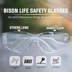 BISON LIFE Safety Glasses – Scratch Resistant Wrap Around Eyewear, Polycarbonate