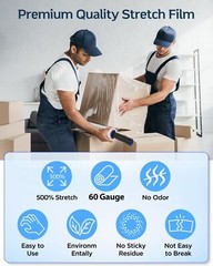 Clear Stretch Film Roll 15″x1200ft Heavy Duty Shrink Wrap for Moving Shipping