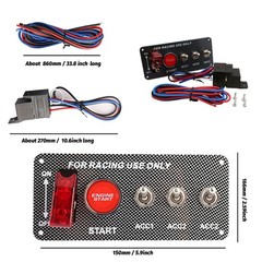 5in1 Ignition Switch Panel Engine Start Push Button Toggle 12V LED Carbon Fiber