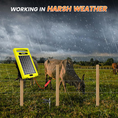 24 Hour Solar Electric Fence Charger, 20 Miles, up to 10200V Output Range Electr