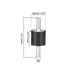 4Pack 20 x 20mm Rubber Mounts INDUSTRY Vibration Isolators with M6x18mm Studs