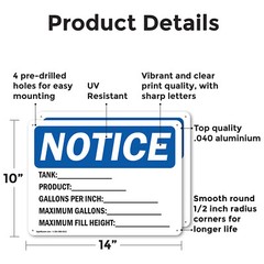 (2 Pack) Tank_Product_Gallons Per Inch_ OSHA Notice Sign Decal Metal Plastic