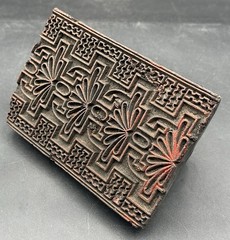 Antique Carved Wood Art Deco Geometric Textile Wallpaper Printing Block Stamp