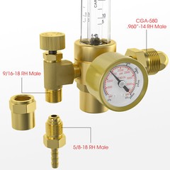 CO2 Argon Gas Regulator, flow meter, with 8ft Gas Hose for MIG TIG Welder