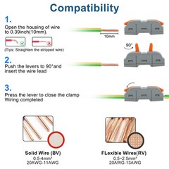 60 PCS 1 in 1 out Compact Wire Connectors Snap-On Terminal Solid & Stranded Wire