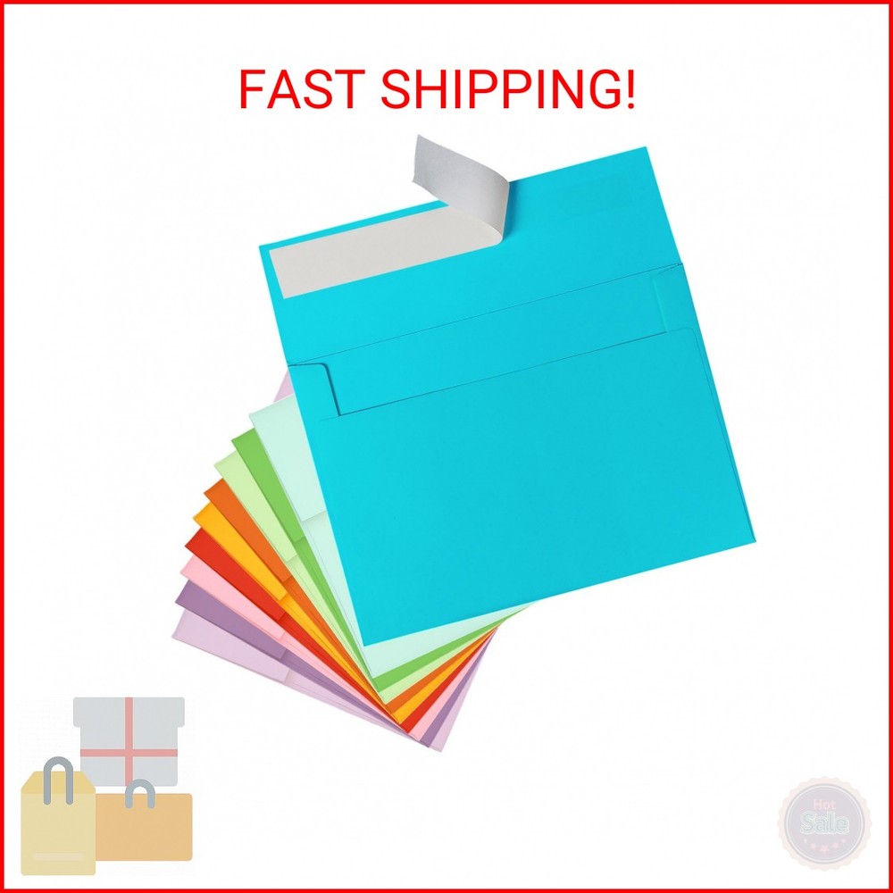 Colored Envelopes Self Seal A7 50 Pack, 10 Colors, Goefun 5.25 x 7.25 Printable