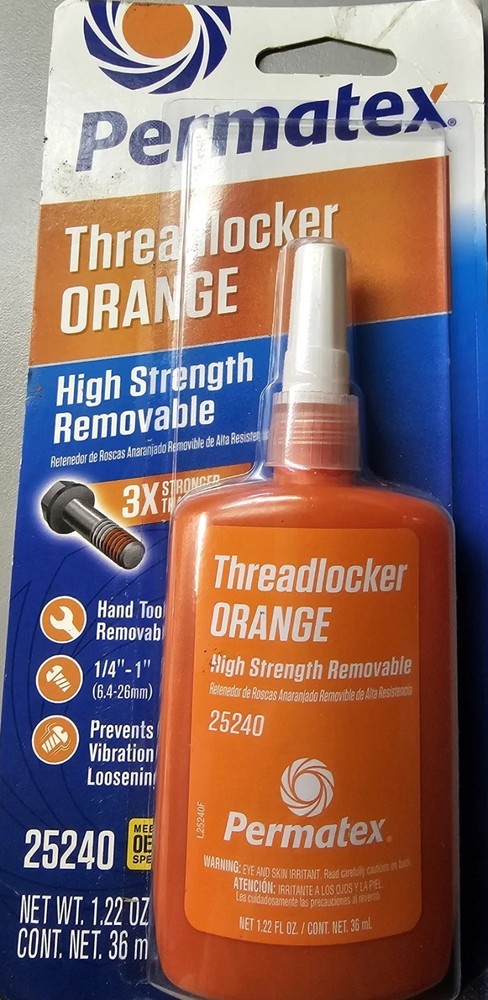 PERMATEX 25240 HIGH STRENGTH REMOVABLE THREADLOCKER ORANGE 3x STRONGER THAN BLUE