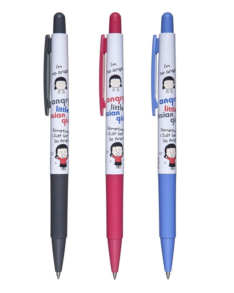 Angry Little Asian Girl Cartoon Character 0.5mm Ball Point Pen, LOW Viscosity…