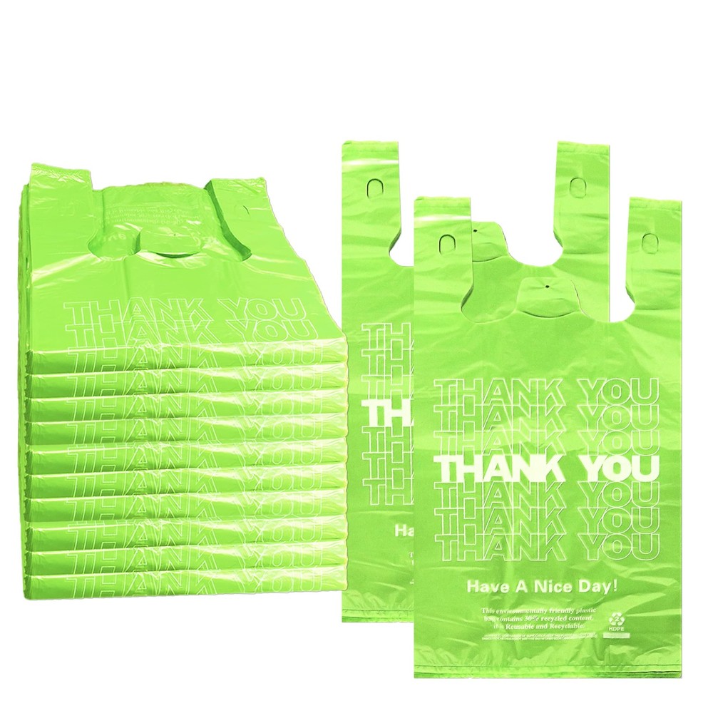 Green Thank you bags, 1000PCS T shirt bags, To Go Bags,Grocery bags, Reusable…
