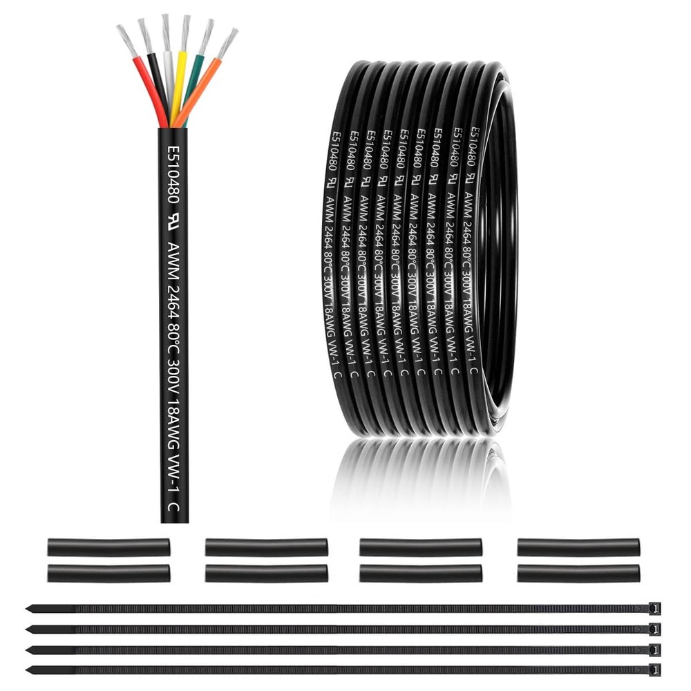 18 Gauge 6 Conductor Electrical Wire 25FT, UL 2464 18 AWG 6 Wire Cable Tinned…