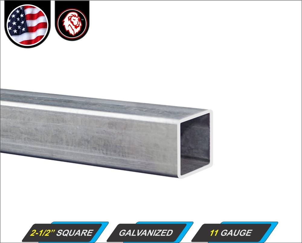2-1/2″ Galvanized Square Steel Tube – 11 gauge – 36″ inch long (3-ft)