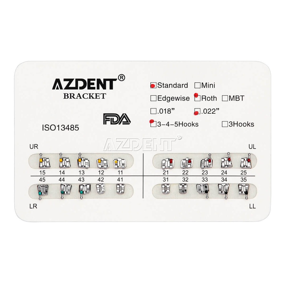 AZDENT Dental Orthodontic Brackets Braces Standard Roth .022 Hooks 3-4-5
