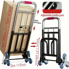 330 lbs Stair Climbing Cart Heavy Duty Folding Hand Truck Dolly 6 Wheels + Rope