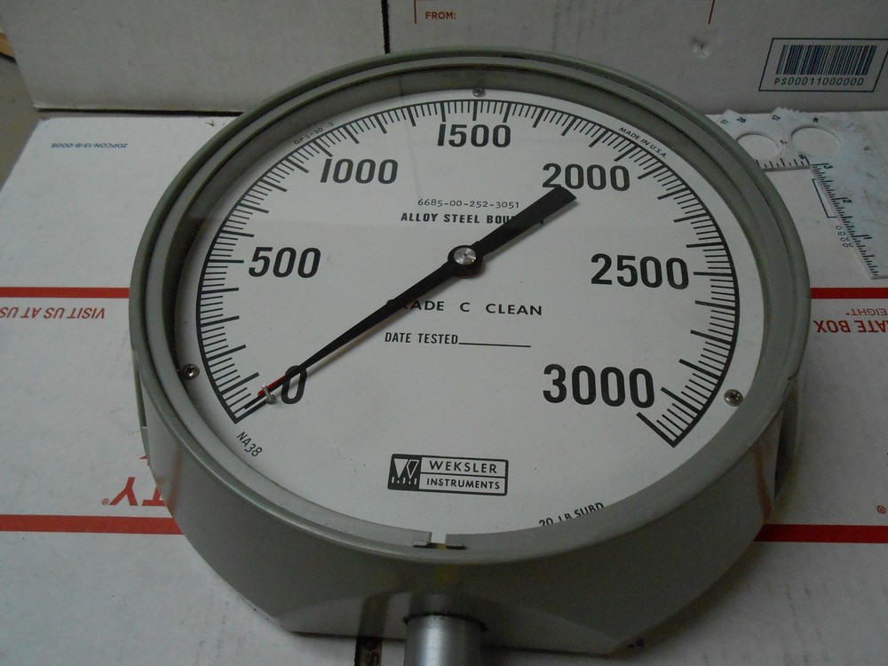 GP5-30-3 WEKSLER 0-3000 PSI NA-38 GAUGEDIA 10.25 DIAL 8 1/2″ DIA / NOS