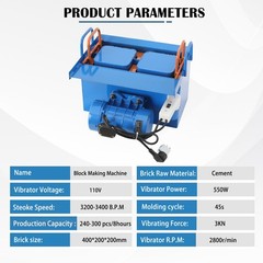 110V 550W Hollow Block Making Machine For 15.74X7.87X7.87inch Size 2Holes Brick