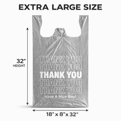 Bags Extra Large 18 x 8x 32 Gray Thank You T-Shirt Plastic Grocery Shopping Bags