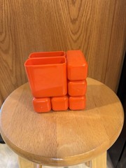 Vintage HOF Hong Kong Orange Plastic Desk Organizer 5 Drawers 2 Cups No 7412