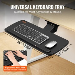 VEVOR Keyboard Tray Under Desk Ergonomic Pull out Keyboard/Mouse Tray 25×9.8 in