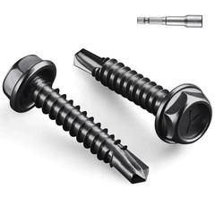 50 PCS #10×1″ Black Self Tapping Screws 410 Stainless Steel Hex Washer Head