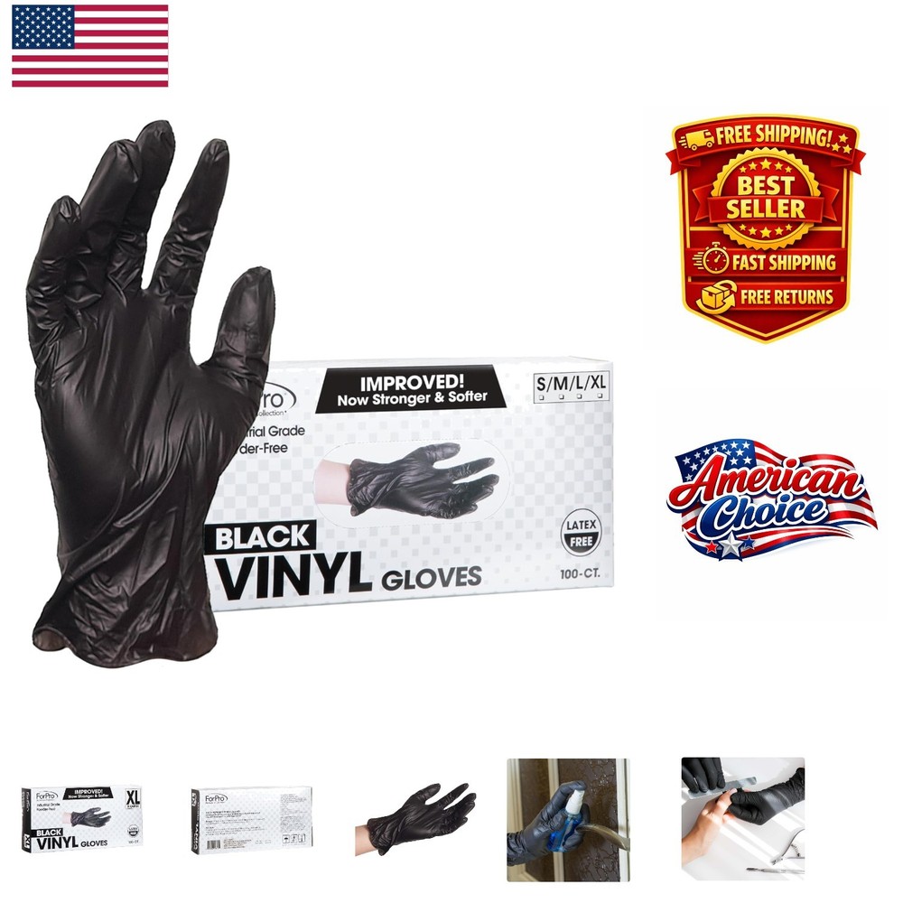 Black Disposable Vinyl Gloves, 2.75 Mil Palm, 3.9 Mil Fingers, X-Large, 100-Pack