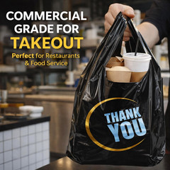 100 Count Plastic Bags with Handle for Retail Shopping & Supermarket Use Black