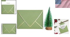 Thick Luxury Sage Green Envelopes with Gold Border – 5.25 x 7.25 Inches, 25 Pack