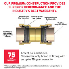 1/2 In. Push-To-Connect Brass Polybutylene Conversion Coupling Fitting