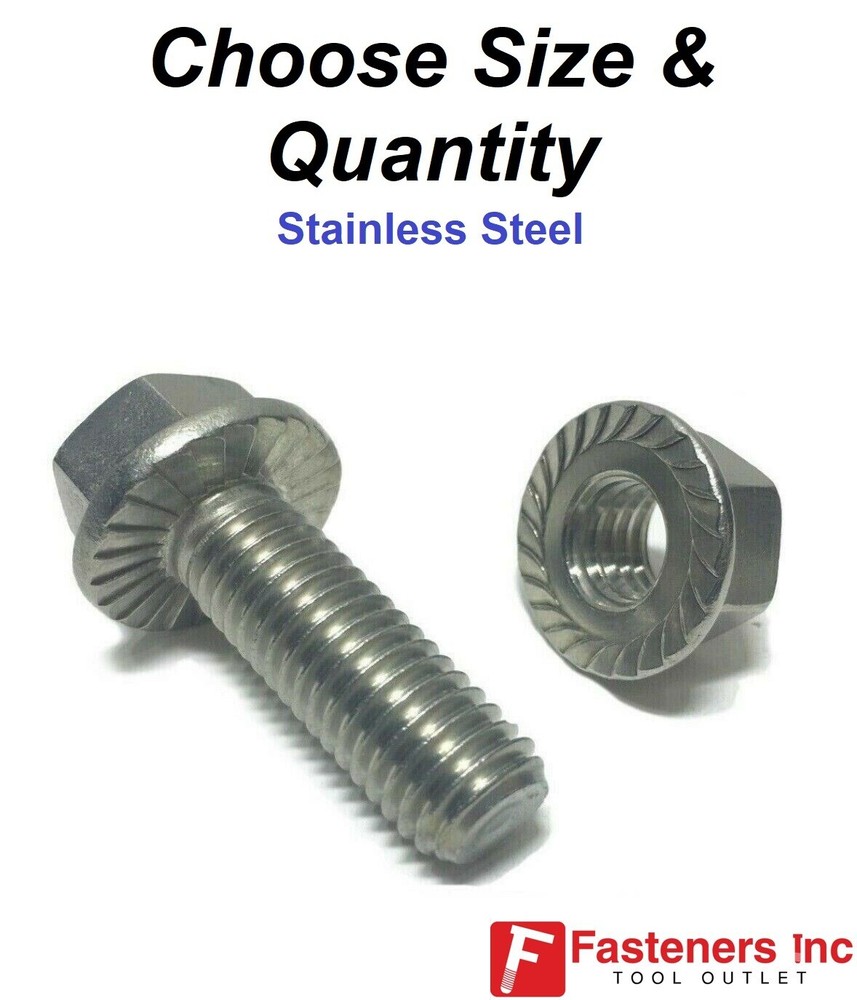 Stainless Steel Hex Cap Serrated Flange Bolt WITH NUTS (Choose Size & Quantity)