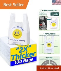 0.8Mil20 Microns, 100 Count, Plastic Bags with Handles, T-Shirt bags, Thank Y…
