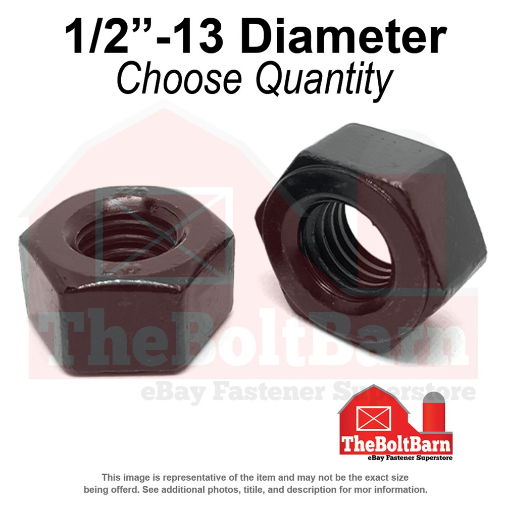 1/2″-13 Grade 2H Structural Heavy Hex Nuts Plain Coarse Thread (Pick Quantity)