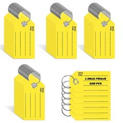 250 Yellow Key Tags with Labels & Rings – 1.38×2.76 Inches, Ideal for Car Dealer