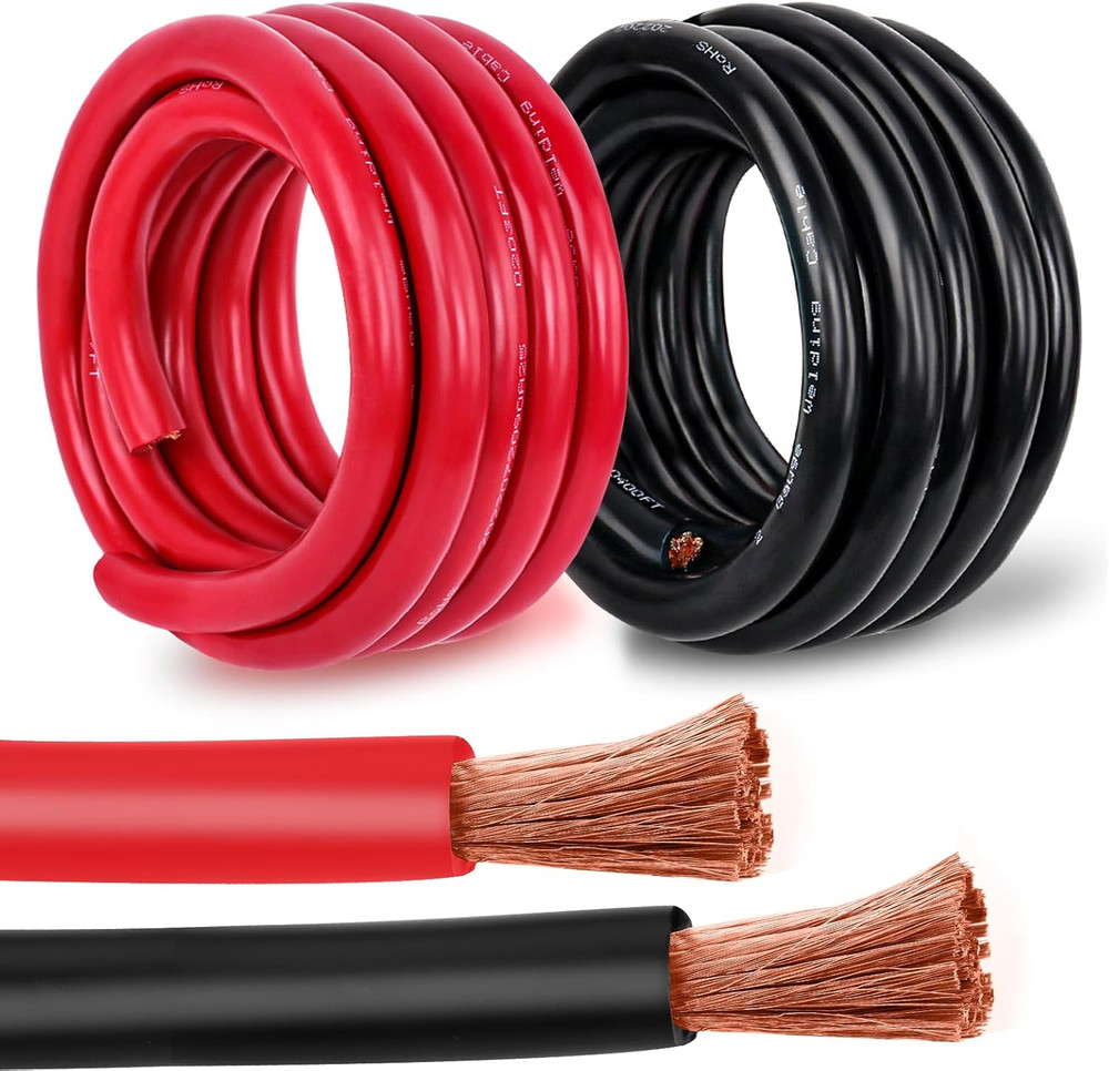 2 Gauge Battery Cable Copper Wire, 20FT Red+20Ft Black 2 AWG Welding Cable Stand