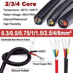 2/3/4 Core Silicone Rubber Cable Soft Power Cable Tinned Copper Wire 0.3mm²~6mm²