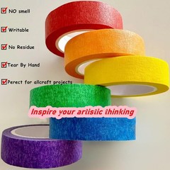 6 Rolls Colored Masking Tape，colored Red, orange, yellow, green, blue, purple