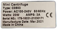 VWR Type C0803 Mini High Speed Centrifuge Fixed-Angle Rotor Lab