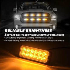 8PCS Ultra Slim LED Strobe Lights Amber White Warning Flashing Kit for Trucks