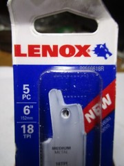 Lenox 6″ x 18 TPI Bi-Metal Reciprocating Blade for Metal QTY 15