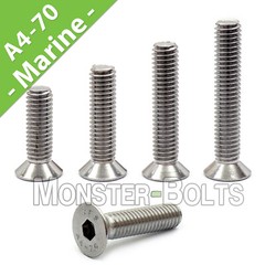 M6 Flat Socket Cap Screws, Marine Grade 316 / A4 Stainless Steel Metric DIN 7991