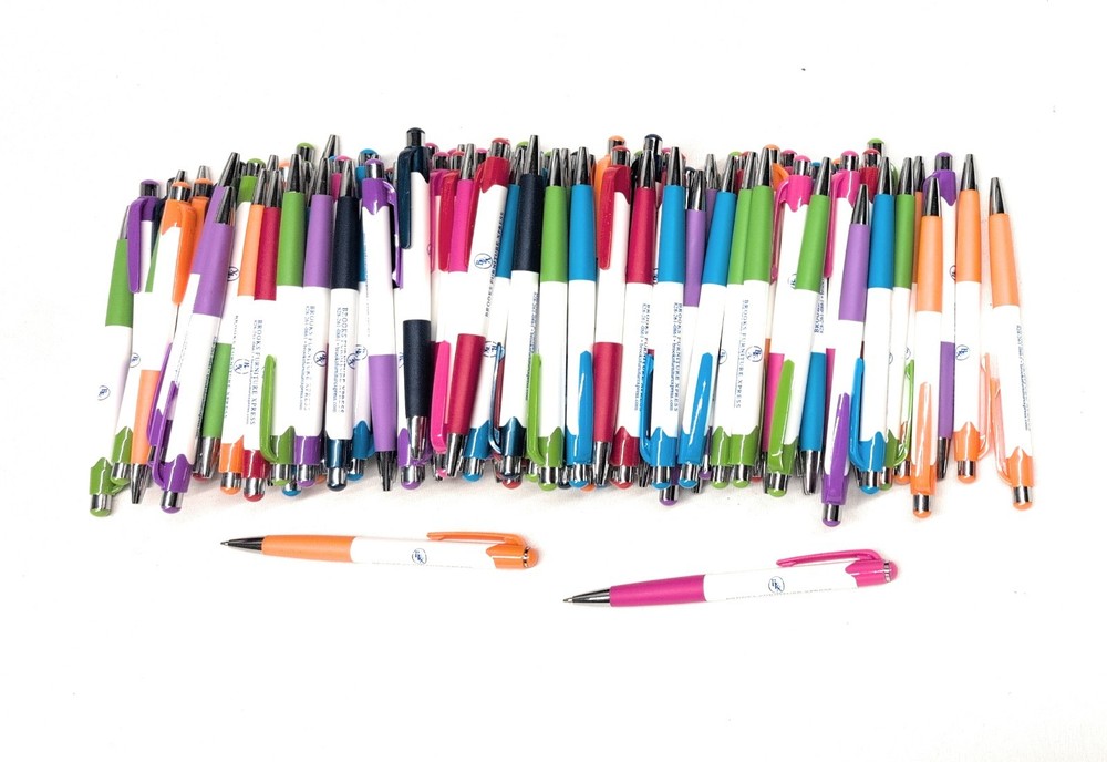 100ct Bulk Lot Misprint Rubber Grip Click Pens MARDI GRAS Hub Pen: MULTI COLOR
