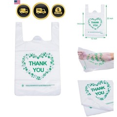 Thank You T Shirt Bags White Plastic Grocery Bags with Handles,Standard Super…