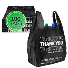 Reli. Thank You Plastic Bags | 100 Pack | (11.5″ x 11.5″ x 6.5″ x 21″, Black