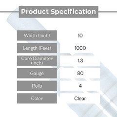 10″ x 1000′ 80 Gauge Clear Pallet Extended Stretch Film Pipe Shrink Wrap 4 Rolls