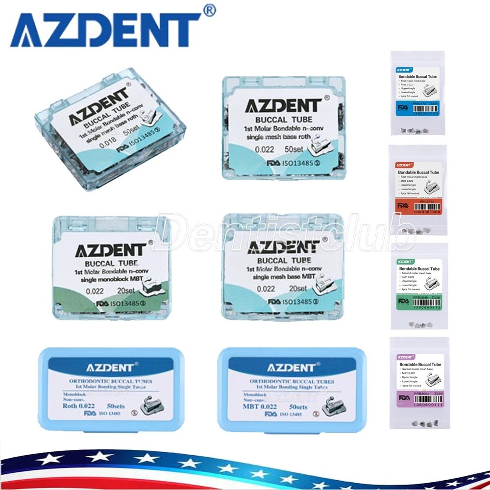 AZDENT Dental Orthodontic Bondable Buccal Tubes 1st Molar Non-Conv MBT/Roth.022
