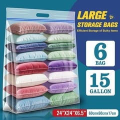 15 Gallon Large Storage Bags, 24″ x 24″ Clear Plastic Zipper Bags with Handle…