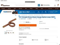 1/4″ Straight Brass Steam Gauge Siphon Loop (180°)