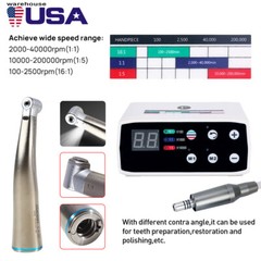 Dental Brushless LED Electric Micro Motor 1:1 LED Contra angle Handpiece Fiber