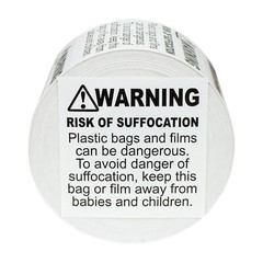 SUFFOCATION WARNING Labels/Stickers (2 x 2) – FBA Approved – (8) Rolls of 500