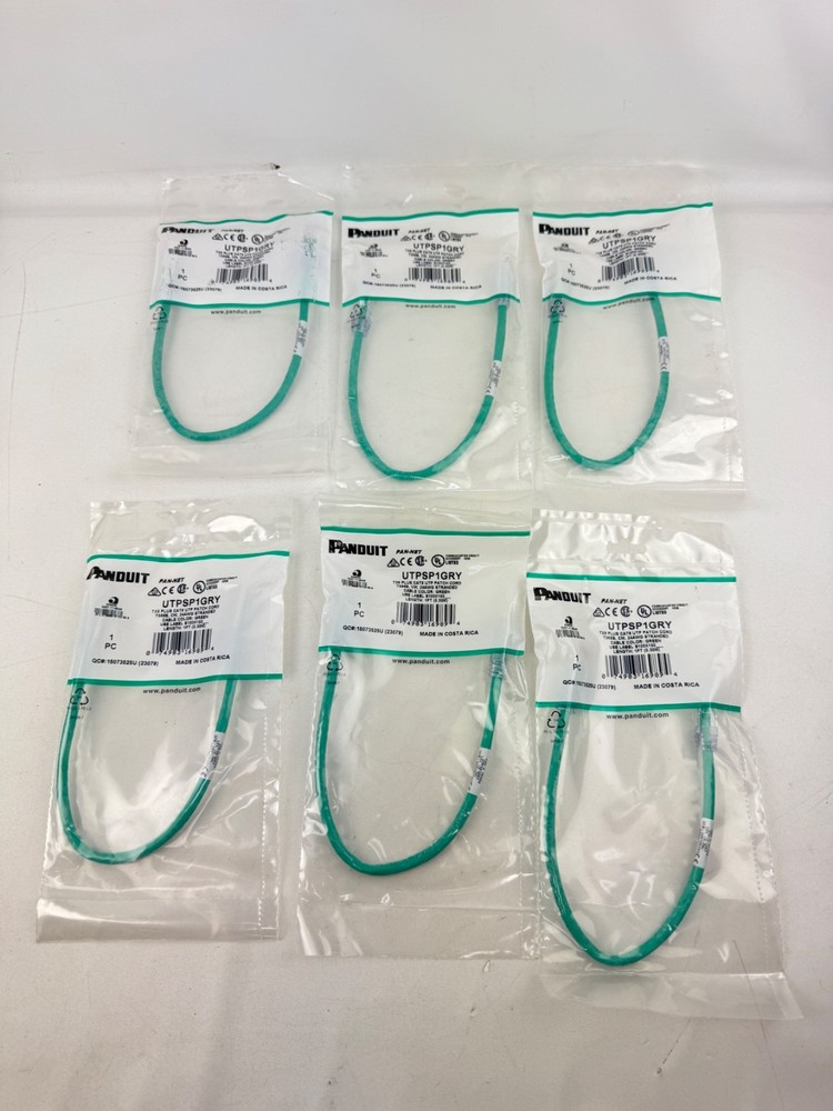 x(6) PANDUIT UTPSP1GRY ETHERNET PATCH CORD, 1 FT